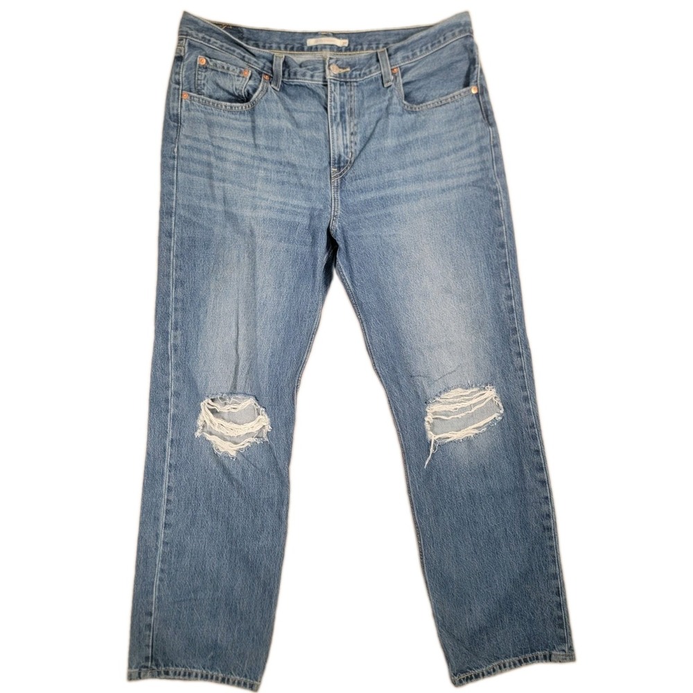 Levis Low Pro Straight Jeans Womens 32 Blue Distressed 100% Cotton 90s Boyfriend